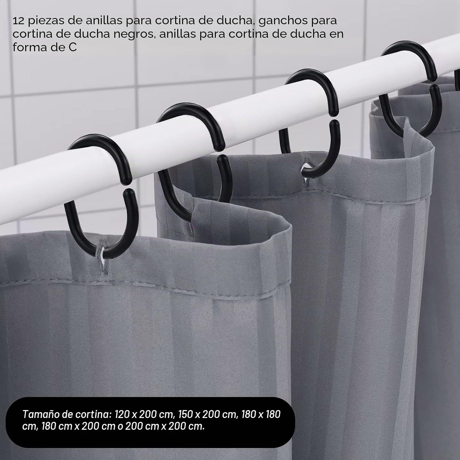 Anillas para cortina de ducha 12 unidades