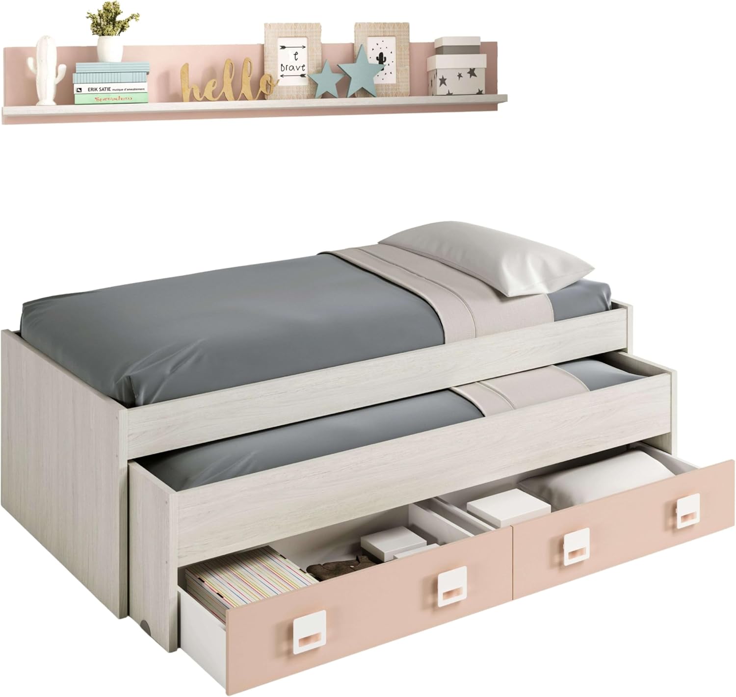 Habitdesign Cama Nido con 2 Cajones y Estante