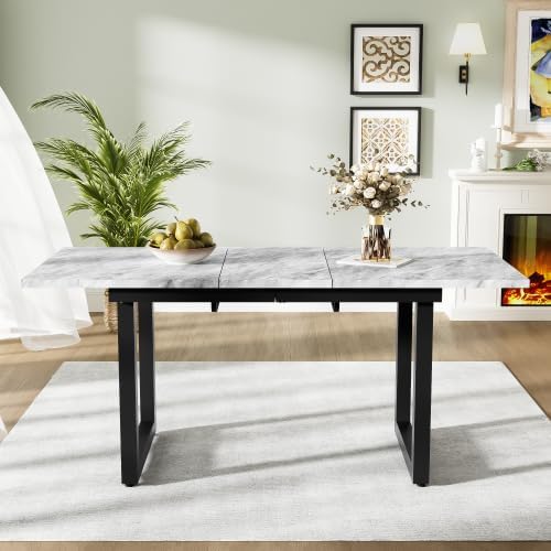 Merax Mesa de Comedor Expandible Estilo Industrial, Hormigón y Negro