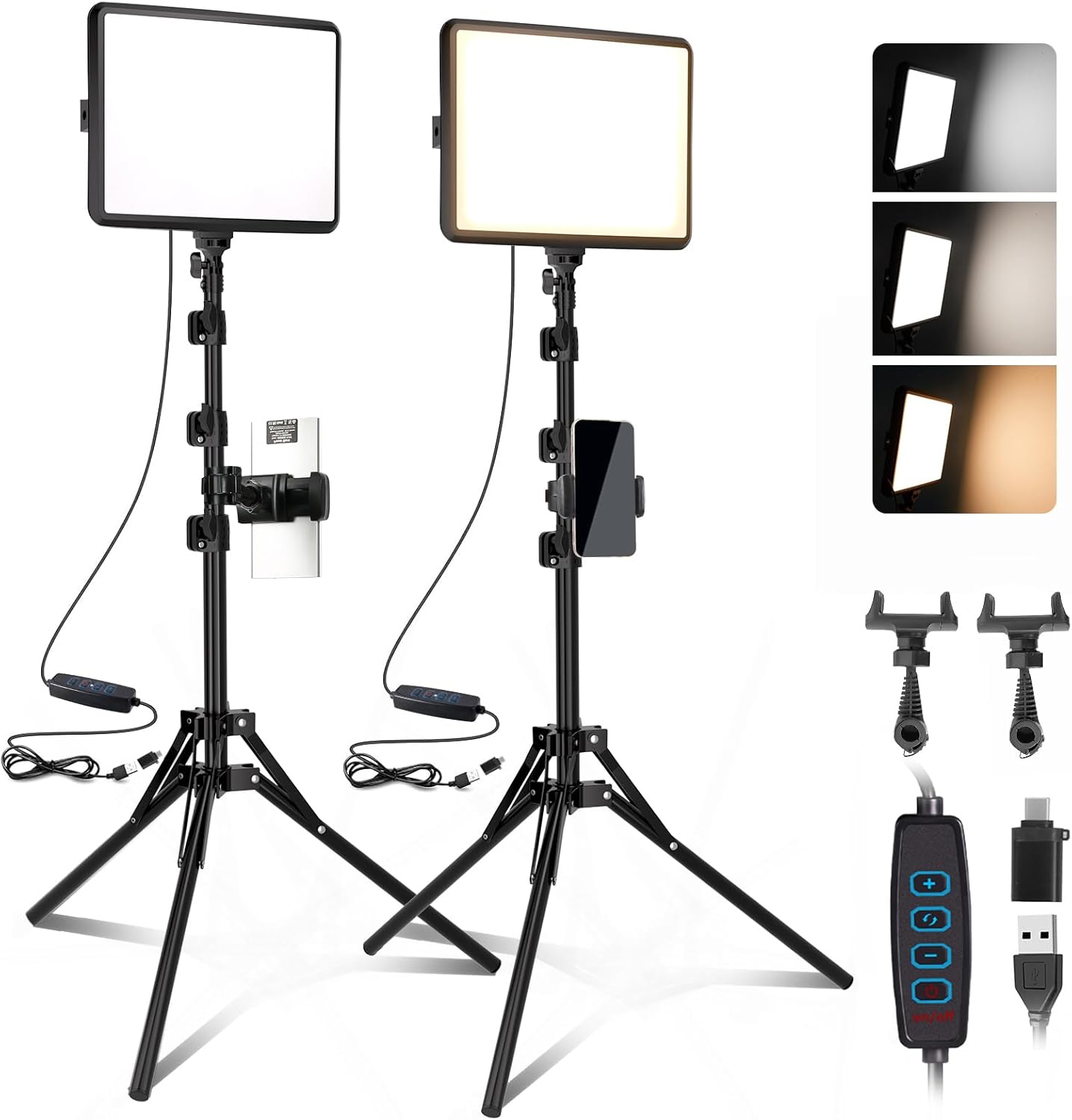 Kit 2 Paneles LED Regulables para Videoconferencia con Trípode