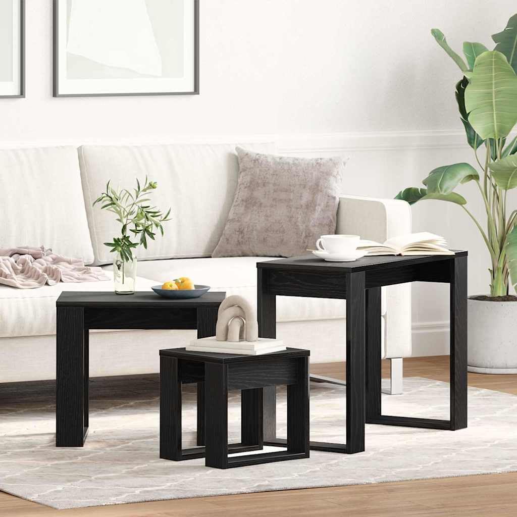 vidaXL Mesas Nido 3 uds. Roble Negro