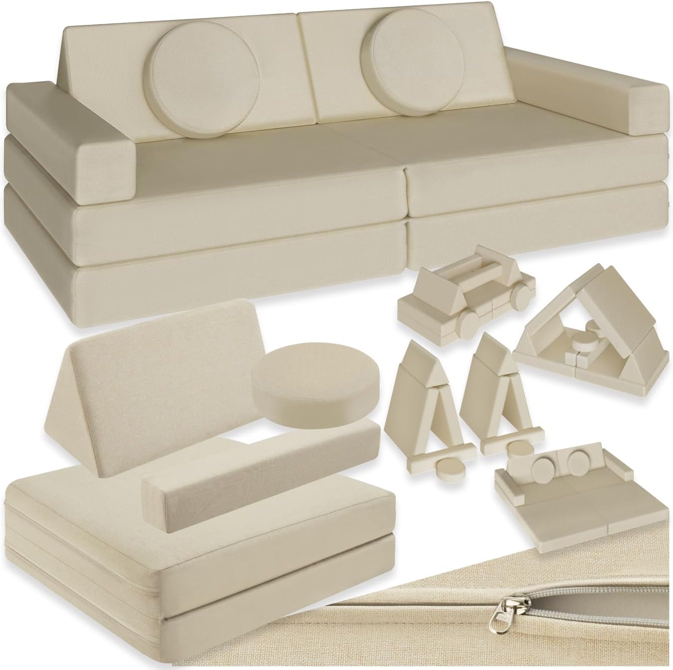 tectake Sofá Modular Infantil 8 Piezas, Apilable y Plegable, Beige