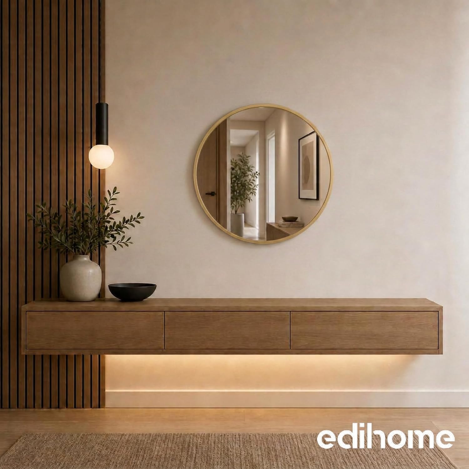 edihome Espejo Redondo de Pared, Dorado, 60 cm