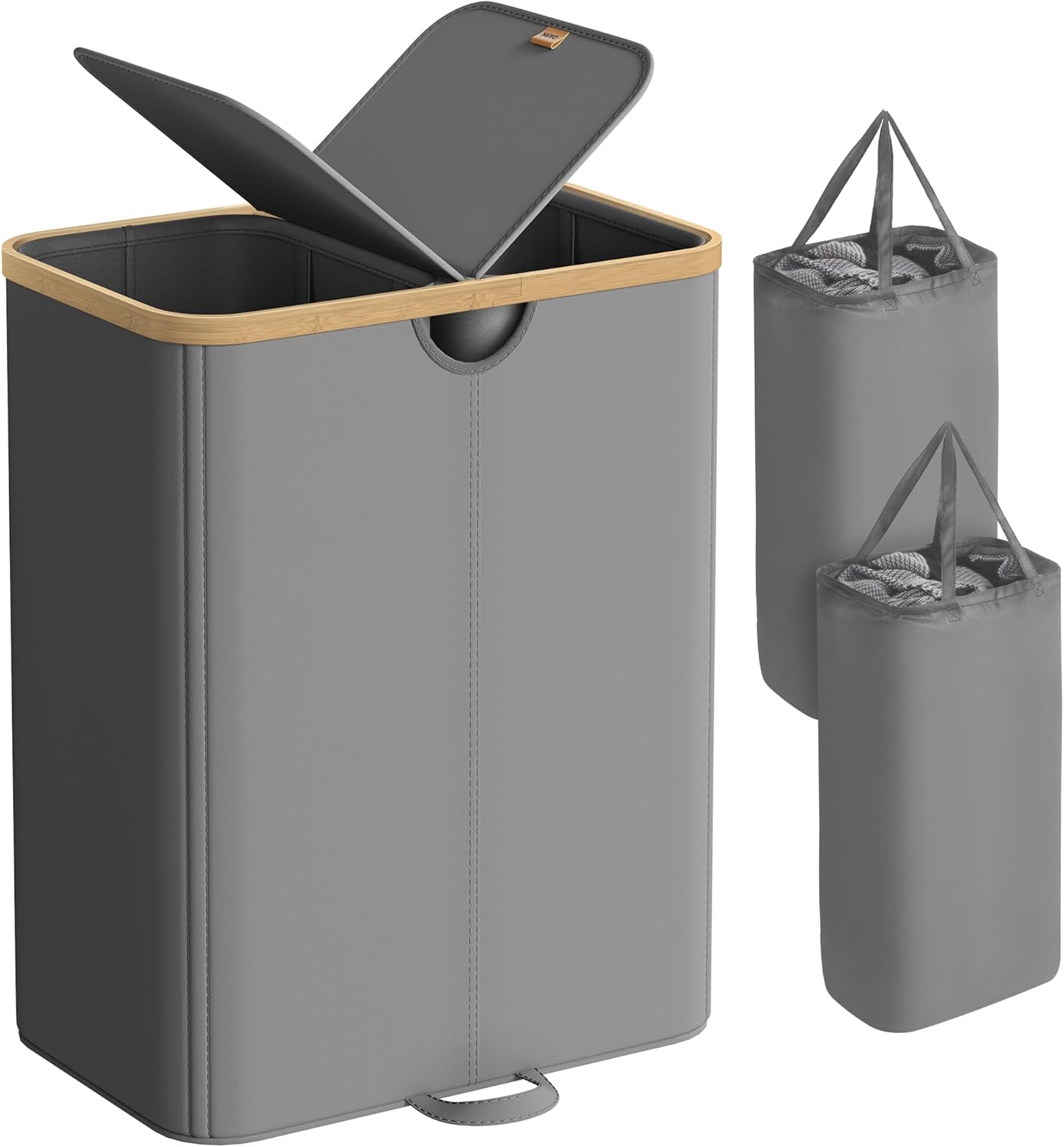 SONGMICS Cesto Ropa Sucia 2 Compartimentos 150L, Gris y Beige