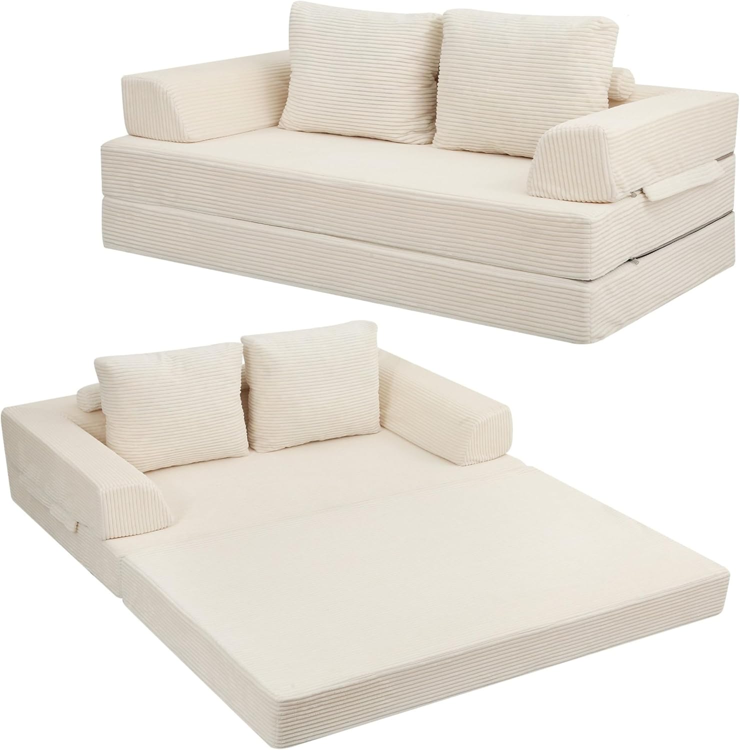 MeMoreCool Sofá Cama de Pana Plegable con Cojín, Beige