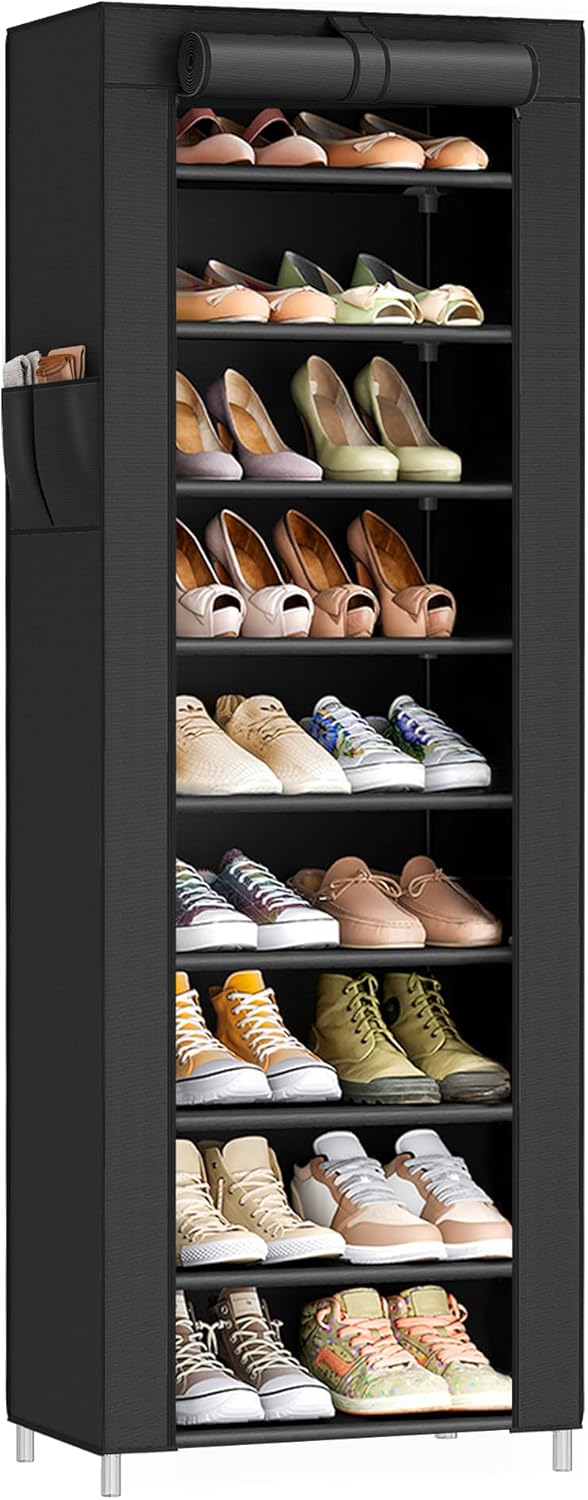 SONGMICS Zapatero Estrecho de 10 Niveles con Cubierta, Negro