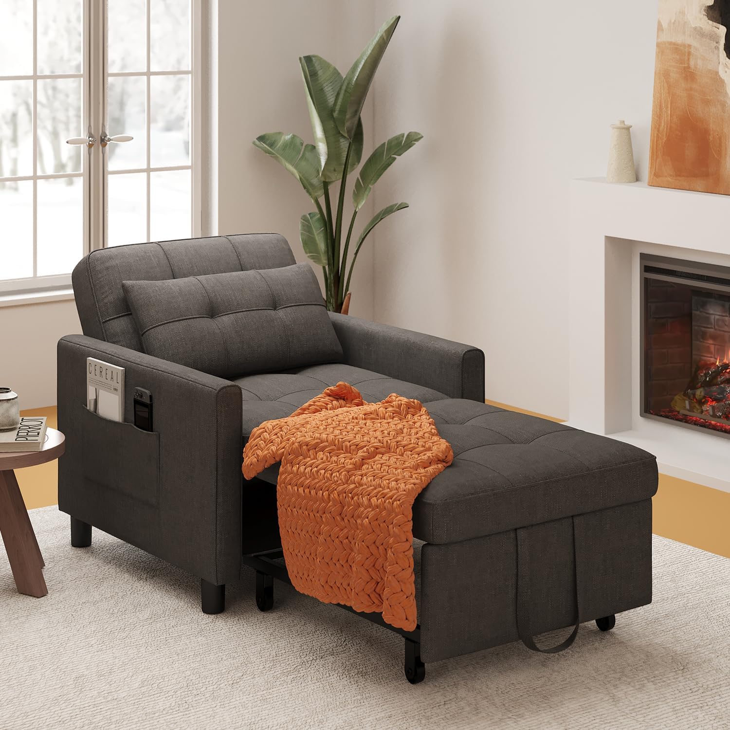Xbro Sofá Cama Convertible 3 en 1, con Cojín y Saco, Gris Oscuro
