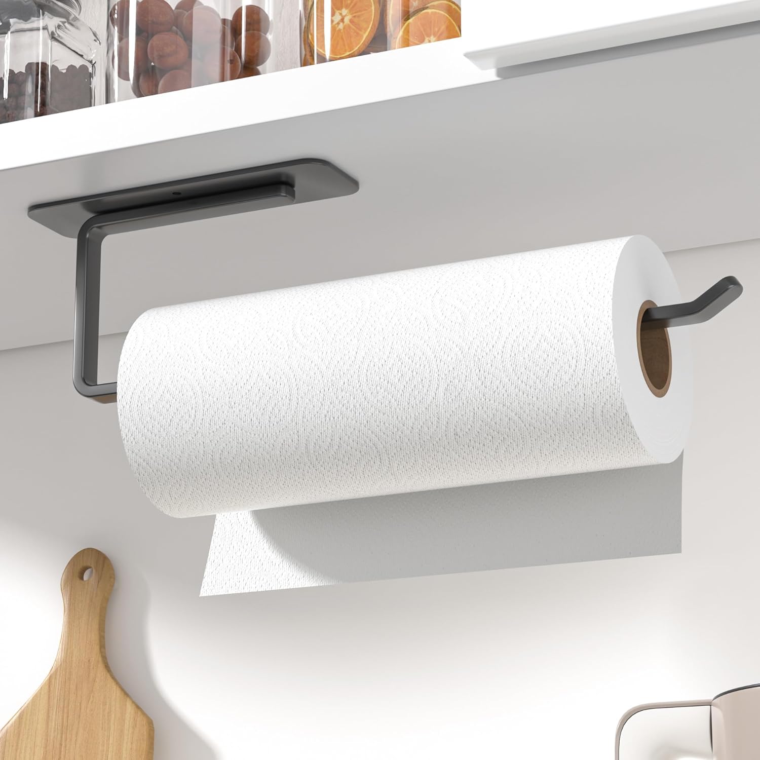 Portarrollos de Papel de Cocina, Adhesivo o Perforado, Negro