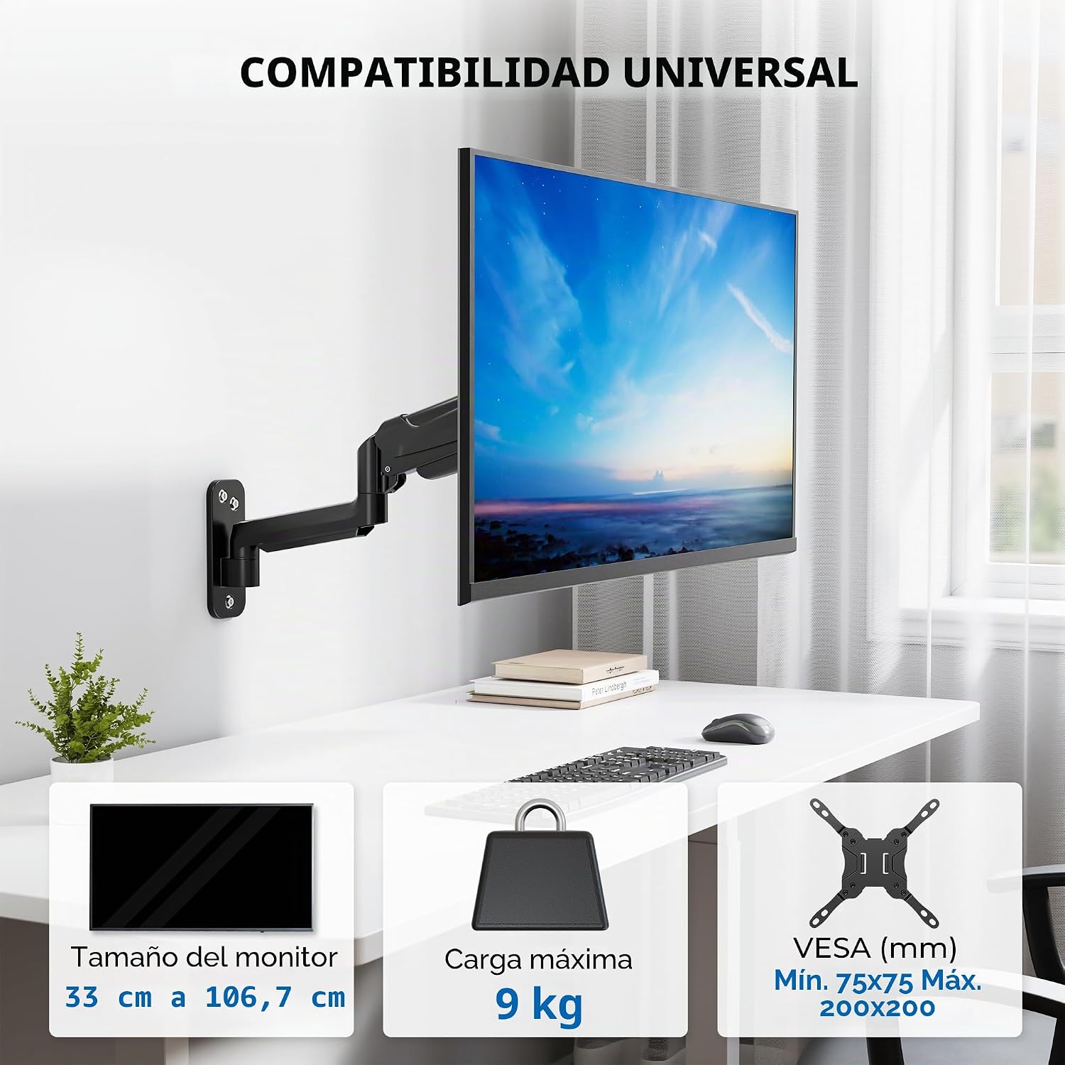 BONTEC Soporte de Pared para Monitor con Brazo Ajustable