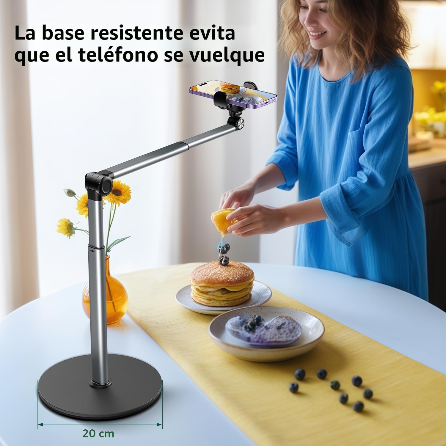 Soporte Cenital de Mesa para Móvil, Ajustable y Plegable