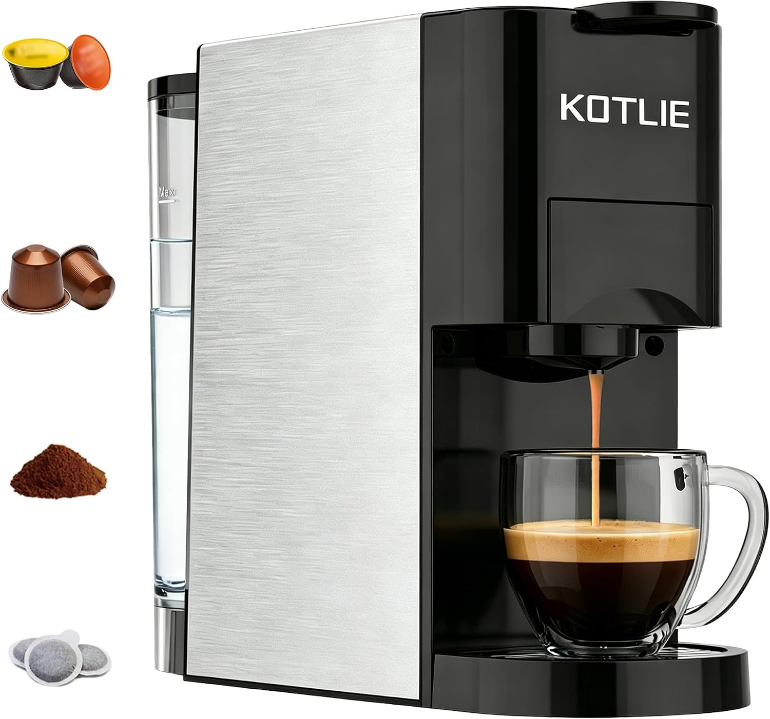 Cafetera de cápsulas Expreso 4 en 1 (Dolce Gusto/Nespresso/ESE), 19 Bar, Negro