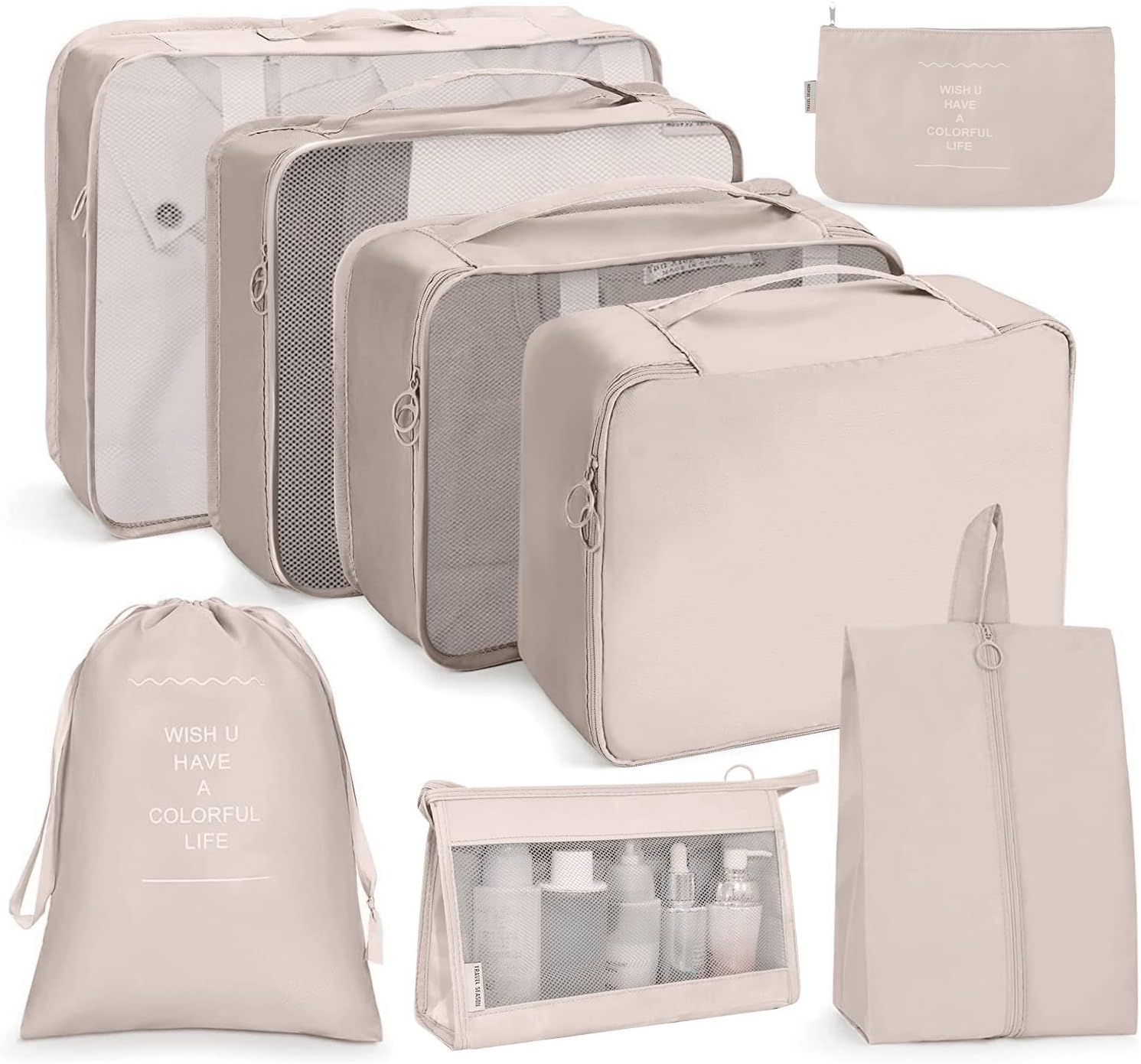 OSDUE Organizadores de Maletas 8 en 1, Impermeable, Beige