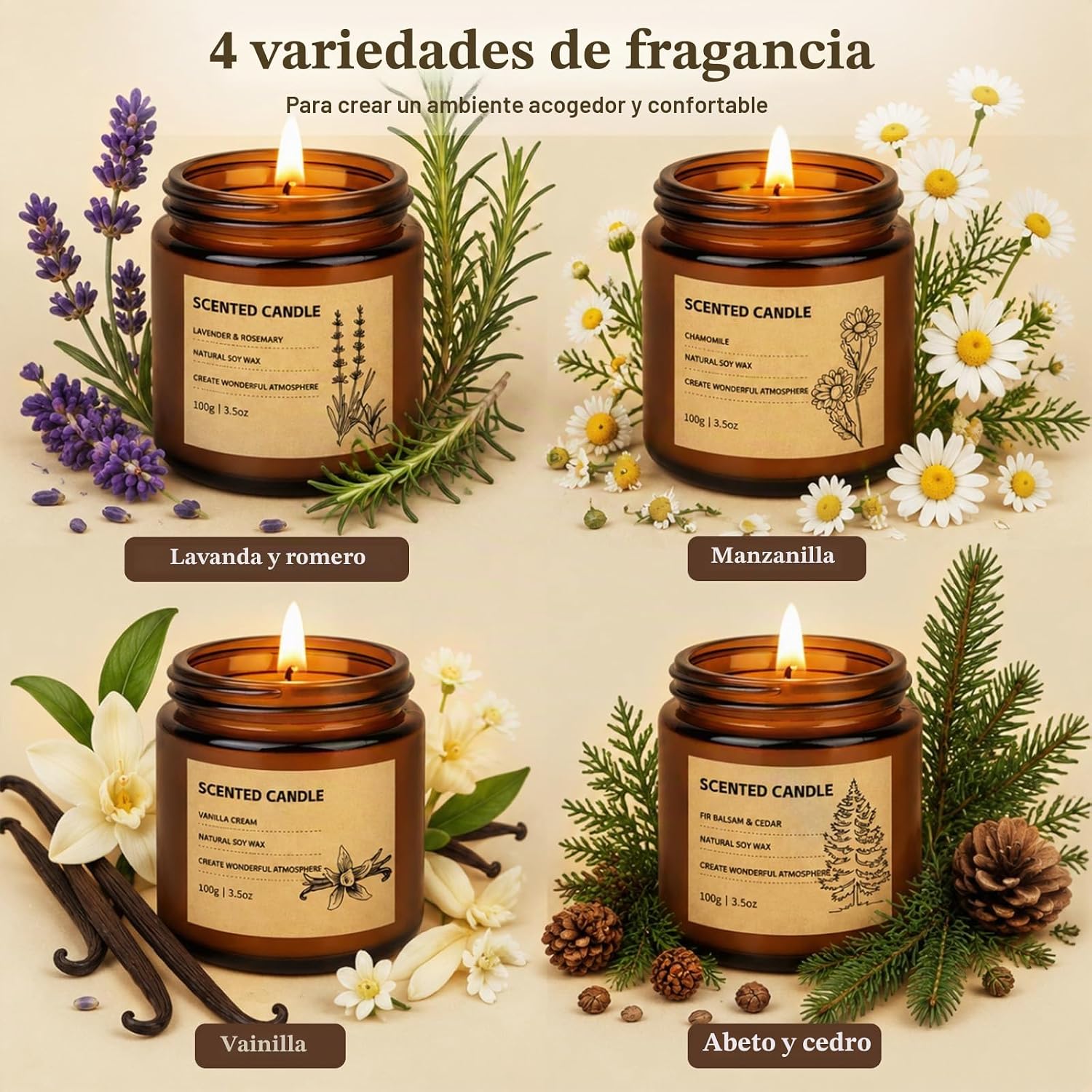 Velas Aromáticas para Mujer, 4 Piezas, Ideal para Regalo