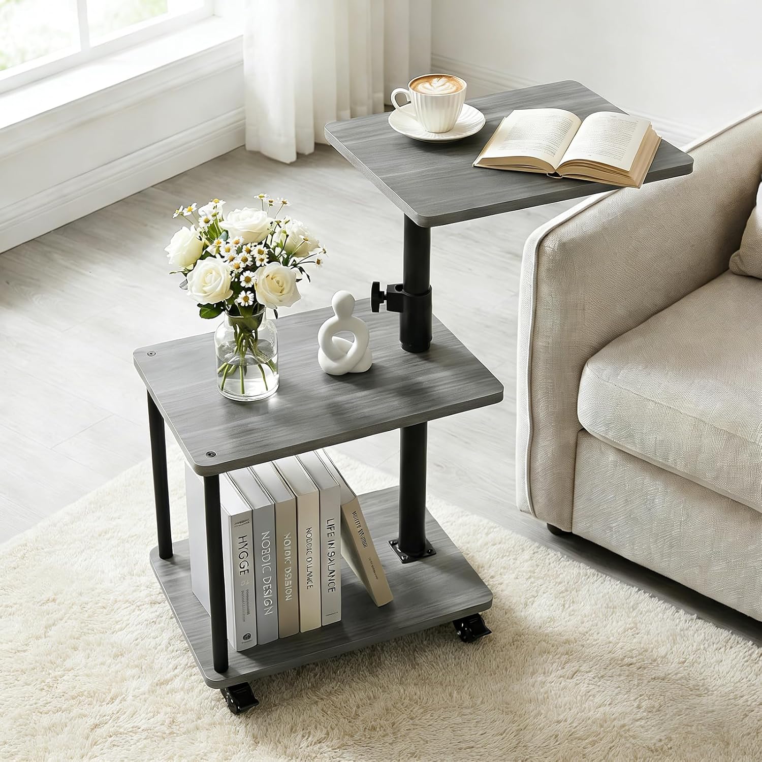 Mesa Auxiliar con Ruedas Ajustable en Altura, Giratoria 360°