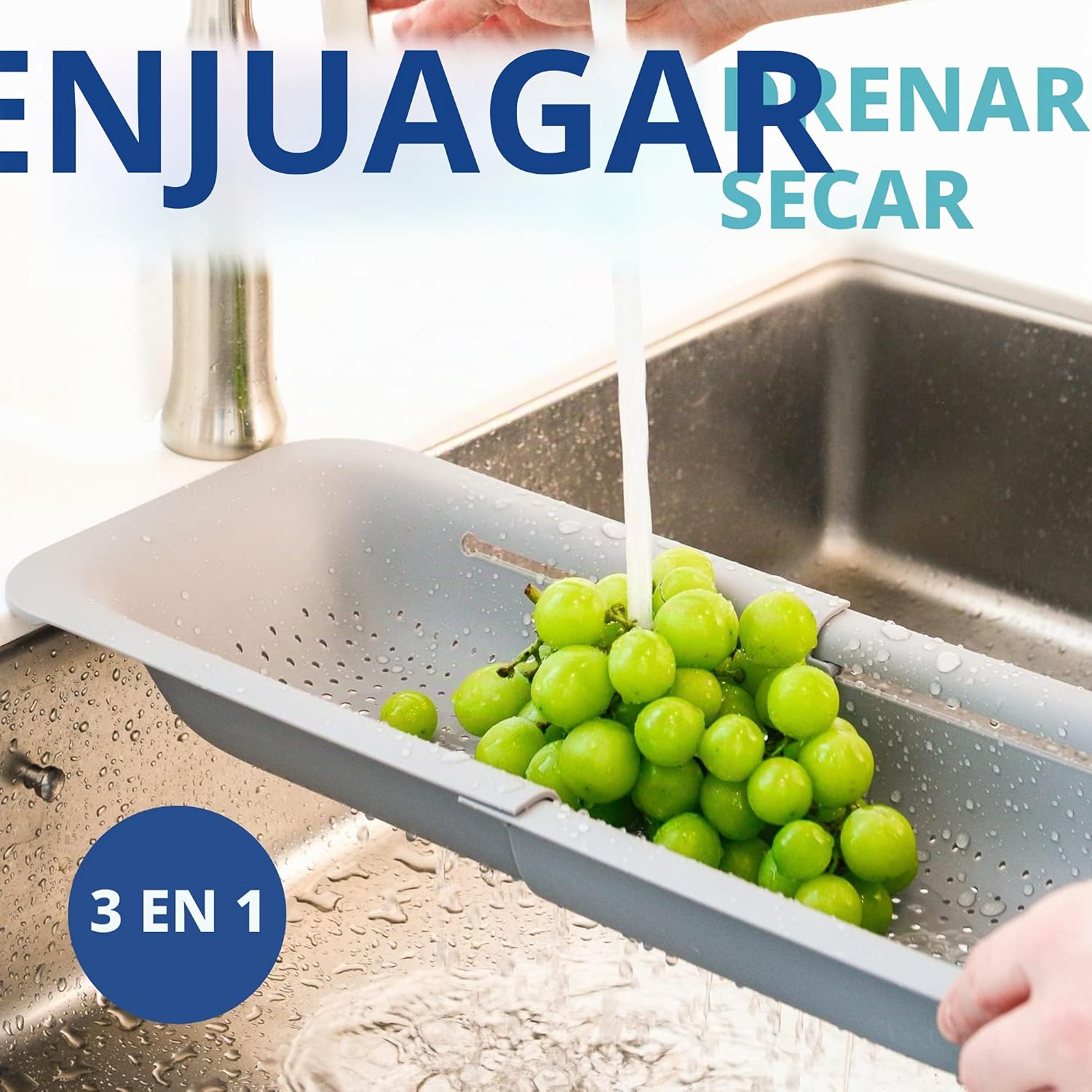 BLUE GINKGO Cesta Colador Extensible sobre el Fregadero, Gris