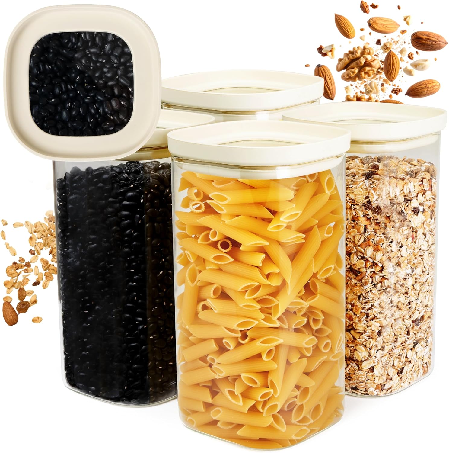 Tarros de Cristal 4x1500ml, Apilables, Herméticos