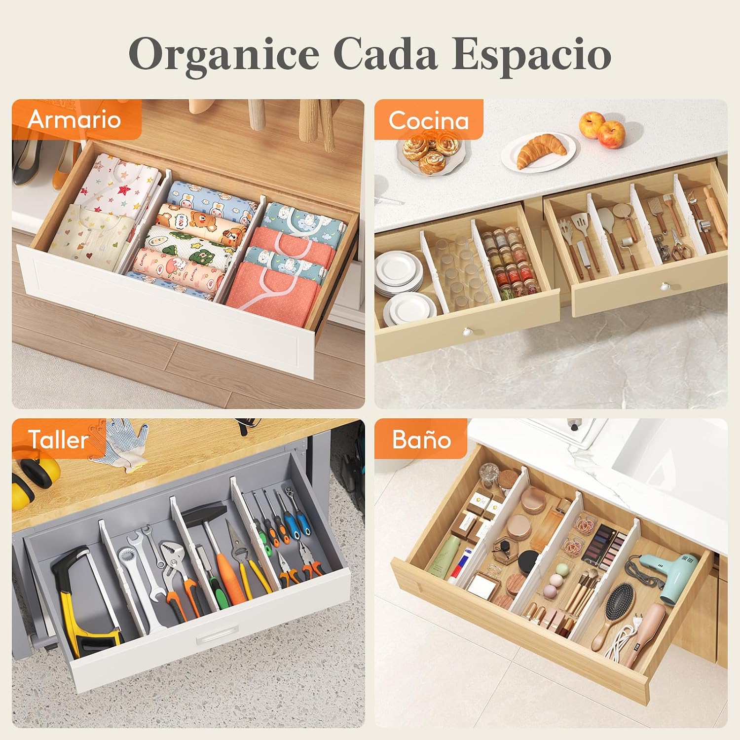 Lifewit Separadores de Cajones Ajustables, Juego de 4