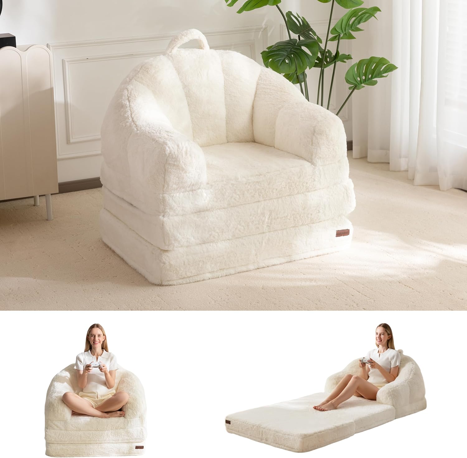 MAXYOYO Sofá Cama Plegable, Piel Sintética, Sillón Puf Individual