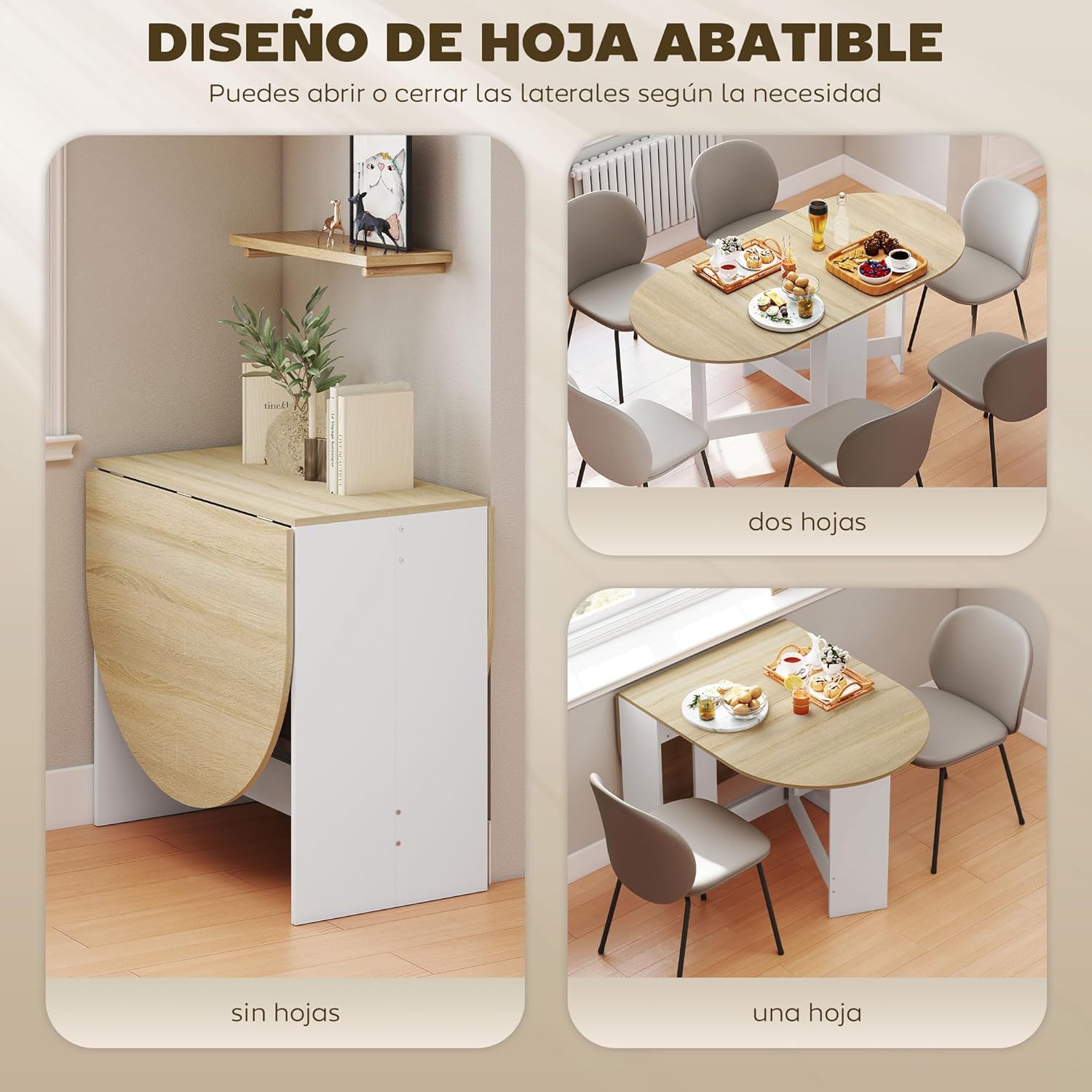 HOMCOM Mesa Plegable de Comedor con Alas Abatibles, Natural