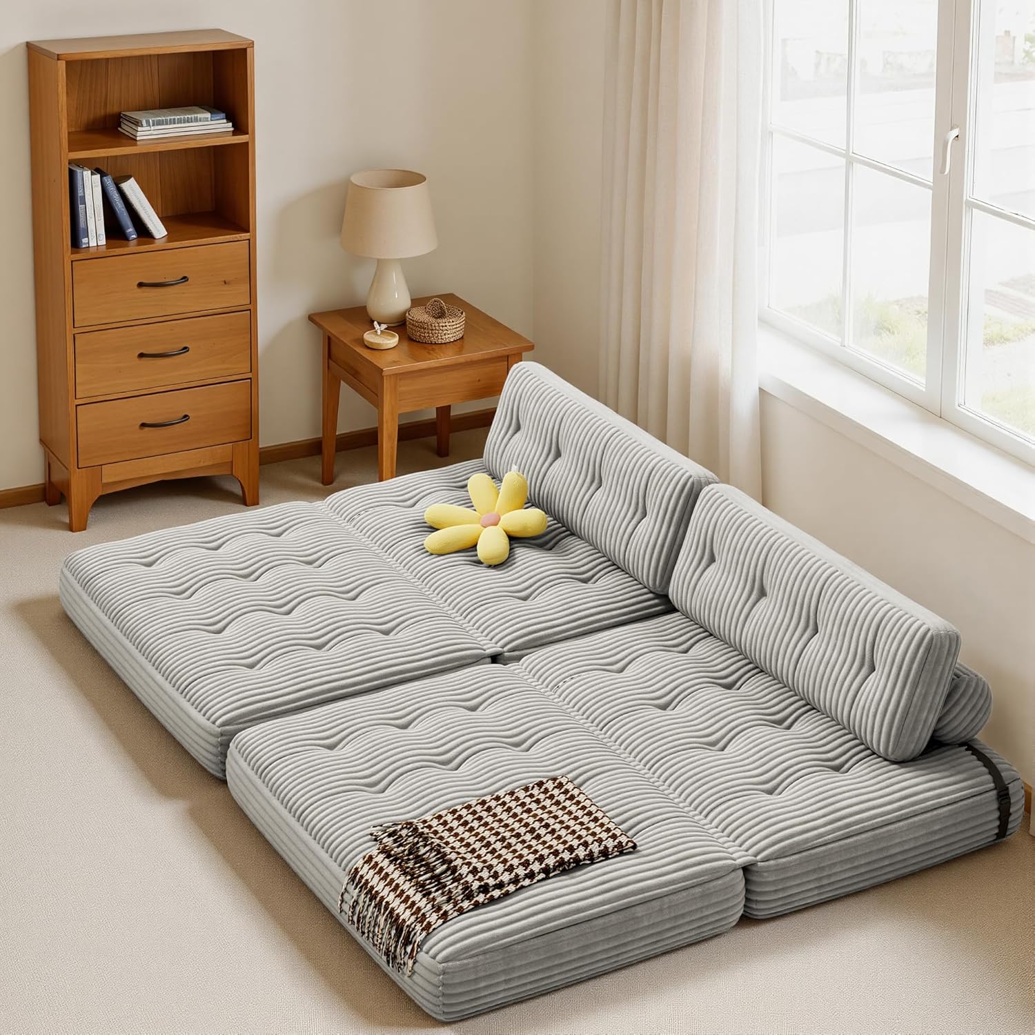 Xbro Sofá Cama Plegable 2 Plazas, Sin Montaje, 180x130 cm, Gris Claro